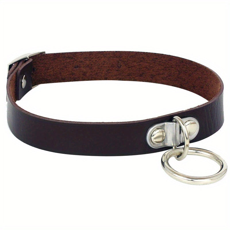 Punk Style Leather Choker with Lifting Ring Buckle