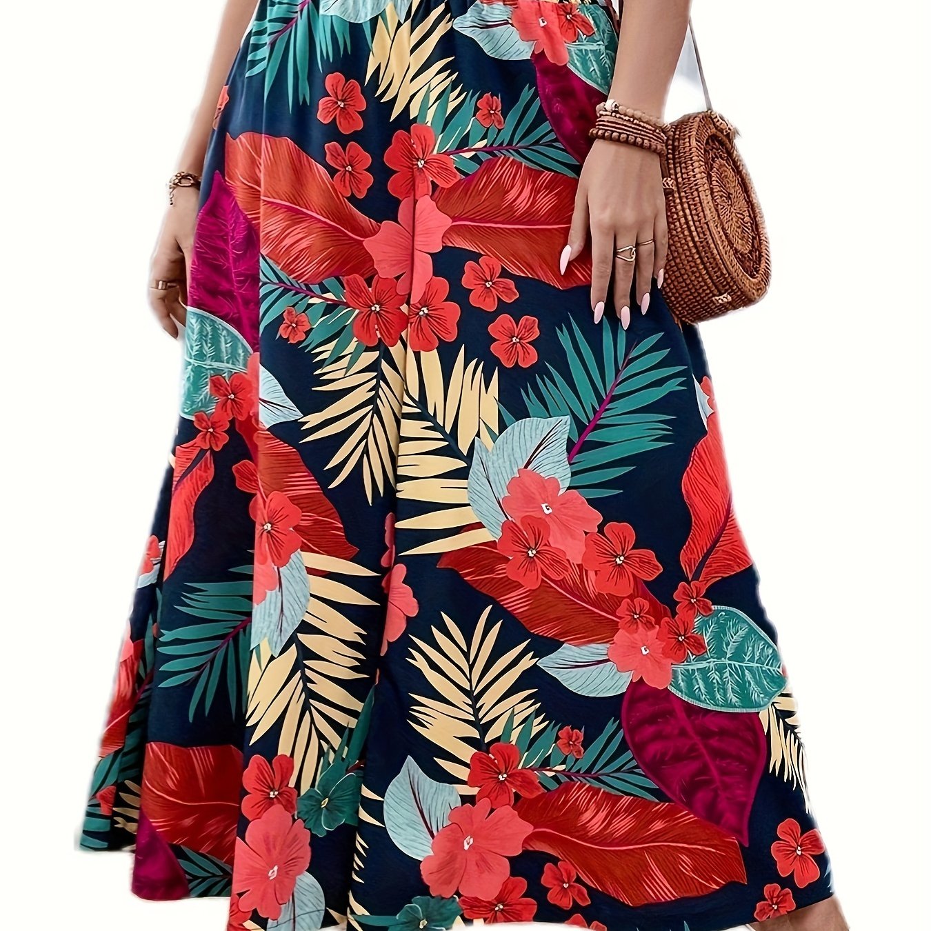  Tropical Print Wide Leg Trousers