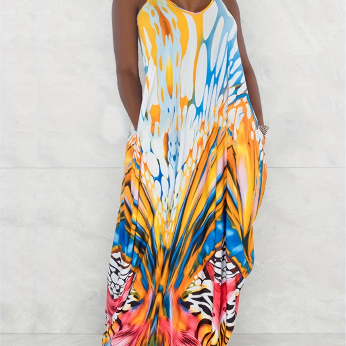  Tie Dye Maxi Cami Dress with Pockets