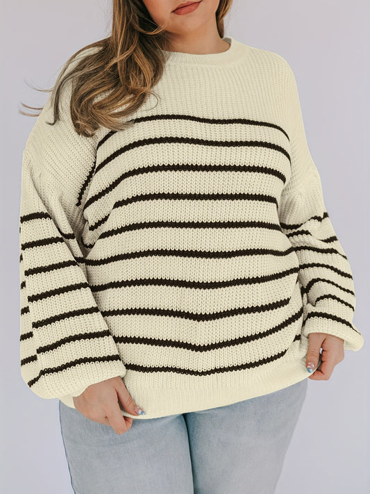  Stripe Print Long Sleeve Casual Sweater