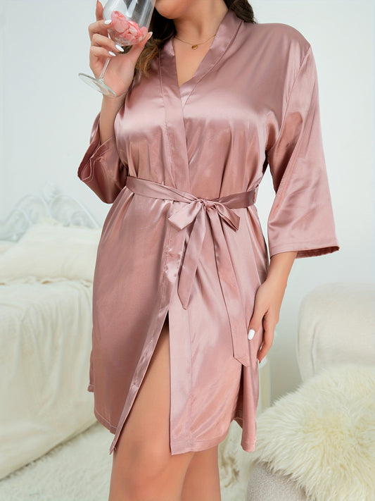  Satin Long Sleeve Open Front Sleepwear Robe