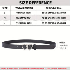 PU Leather Thin Belt Double Heart Metal Buckle Jeans Dress Coat Belts