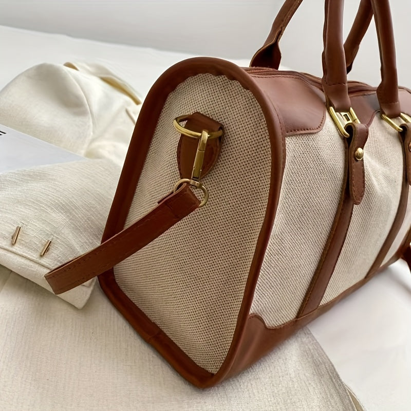 Vintage Canvas Stitching Handbag Large Capacity Travel Crossbody Bag