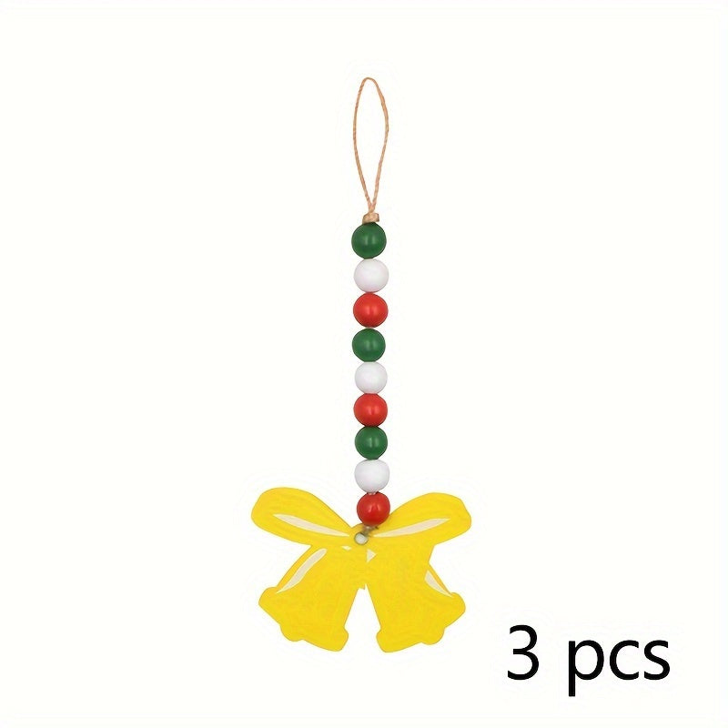 3pcs Christmas Beaded Garland Wooden Deer Snowman Pendant