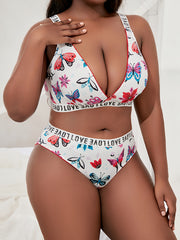  Floral & Butterfly Print Tape Bra & Panty Set