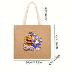 Halloween Tote Bag Pumpkin & Ghost Pattern Lightweight Shoulder Bag