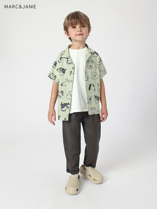 MARC&JANIE Puppy Graphic Cotton Linen Shirt For Summer