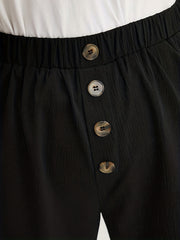 Casual Pants Women's Plus Plain Button Decor Elastic Straight Leg Pant