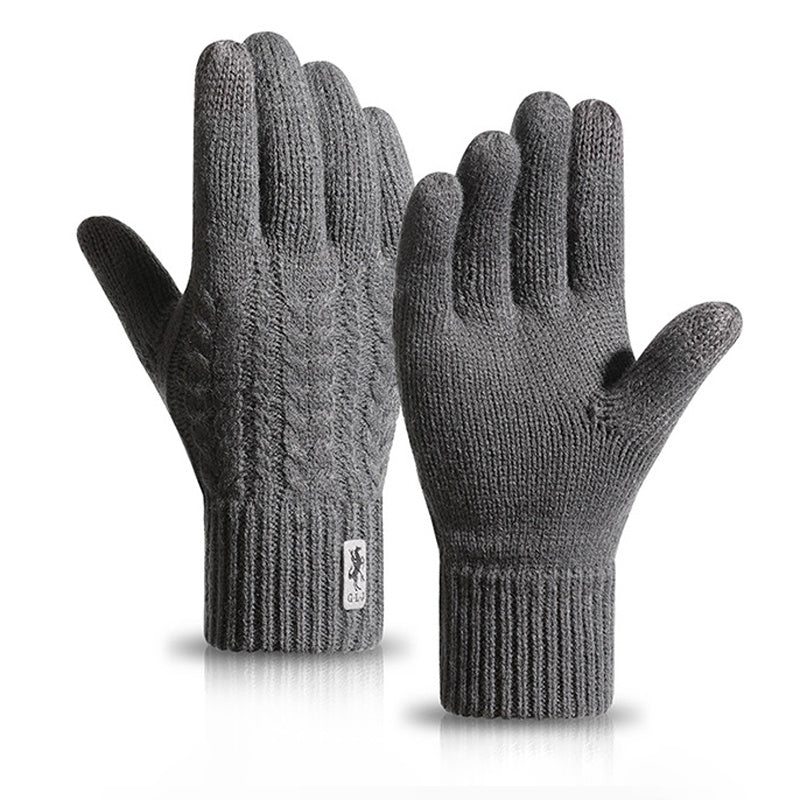 Double Layer Thick Knit Gloves with Fleece & Touch Screen Access