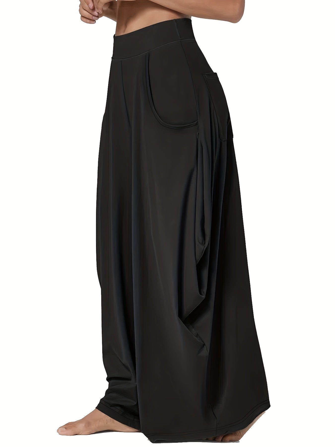 Women's Plus Solid Ruched Wide Leg Harem Trousers