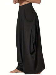 Women's Plus Solid Ruched Wide Leg Harem Trousers