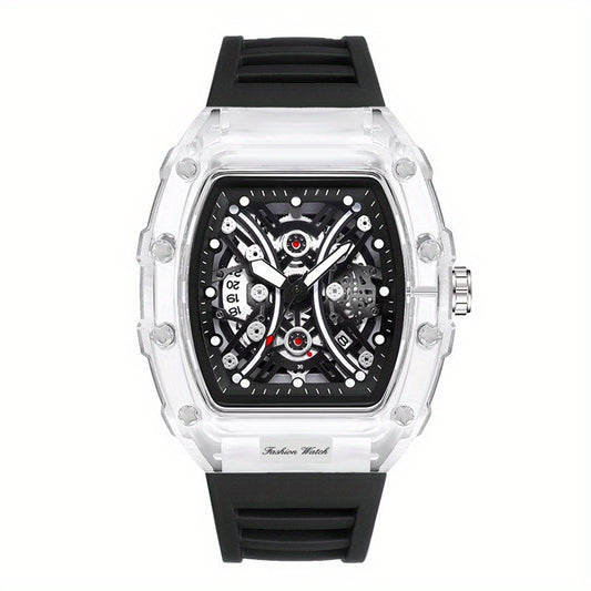Men's Transparent Silicone Waterproof Wine Barrel Quartz Watch