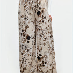  Floral Print Wide Leg Trousers with Drawstring Waist