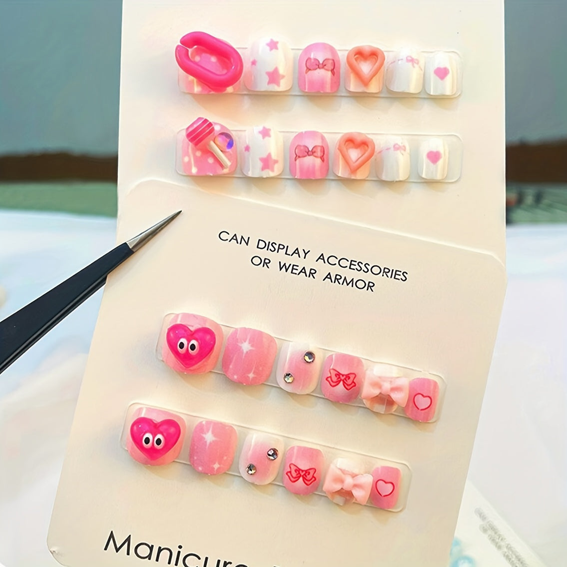 12pcs Purple Pink Cartoon Nail Tips Short Oval Shape Press On Nails