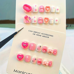 12pcs Purple Pink Cartoon Nail Tips Short Oval Shape Press On Nails