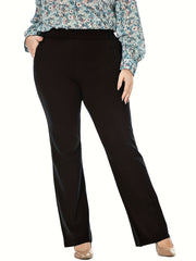  Solid Straight Leg Trousers Medium Stretch