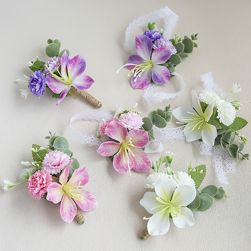2pcs Lilac & Lily Floral Wrist Corsages Purple