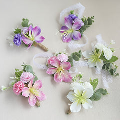 2pcs Lilac & Lily Floral Wrist Corsages Purple