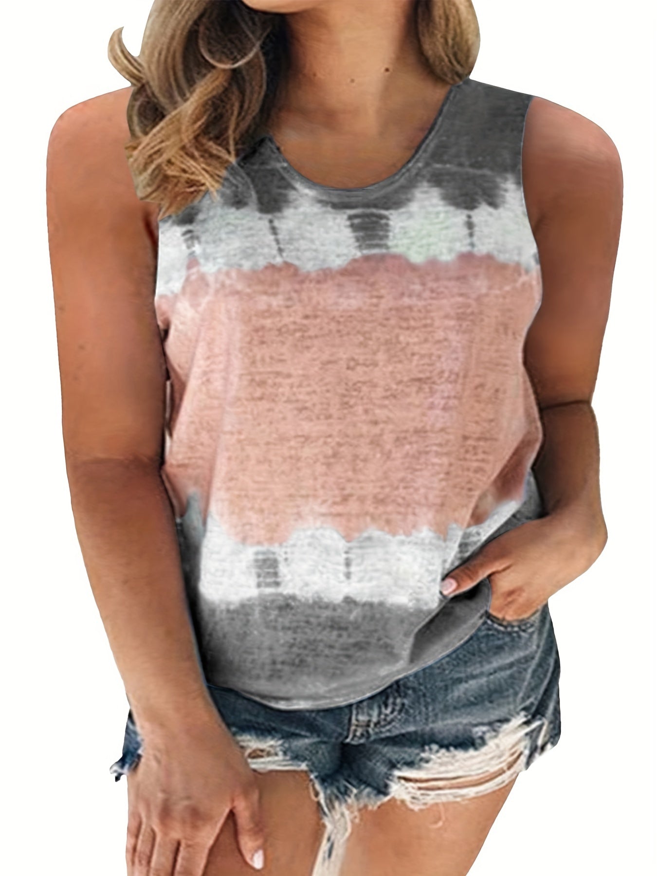  Tie Dye Round Neck Tank Top