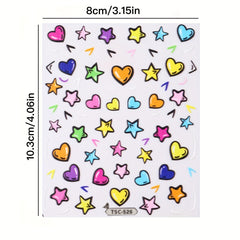 3D Graffiti Heart Star Nail Stickers Self Adhesive Nail Art Decals