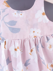 Baby Girls Sleeveless Flowers Print Beach Dress With Hat
