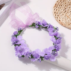 Purple Wreath Flower Tiara Adjustable Headband Wedding Party Hair Band