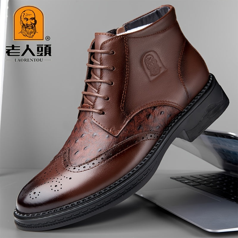 LAORENTOU Men's Leather Brogue Oxford Boots Comfortable Derby Boots