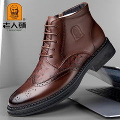 LAORENTOU Men's Leather Brogue Oxford Boots Comfortable Derby Boots