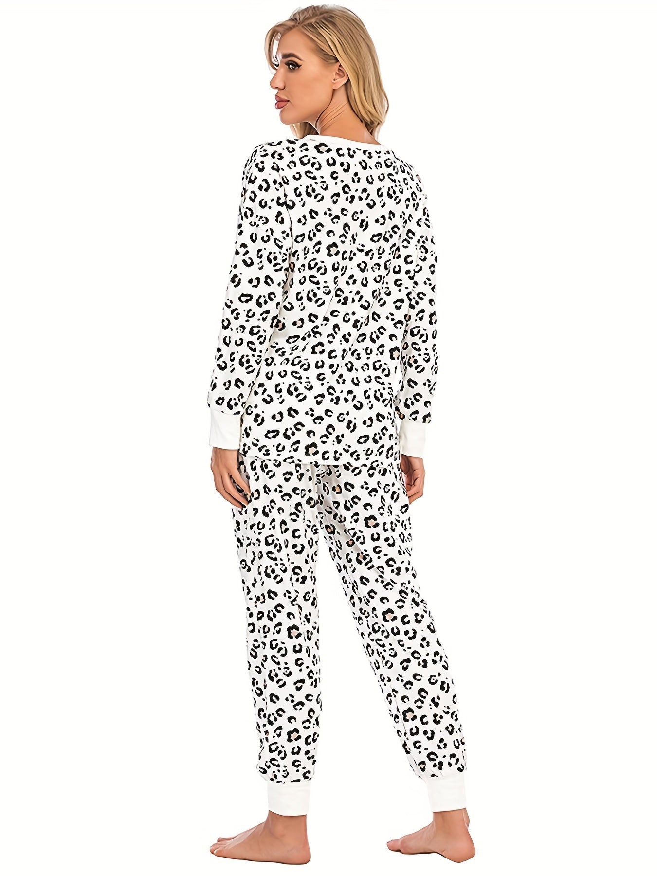 Leopard Print Lounge Set Long Sleeve Top & Pants