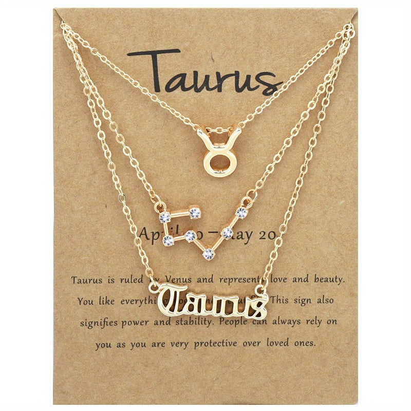 Golden 12 Zodiac Symbols Star Map Pendant Necklace Set