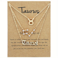 Golden 12 Zodiac Symbols Star Map Pendant Necklace Set