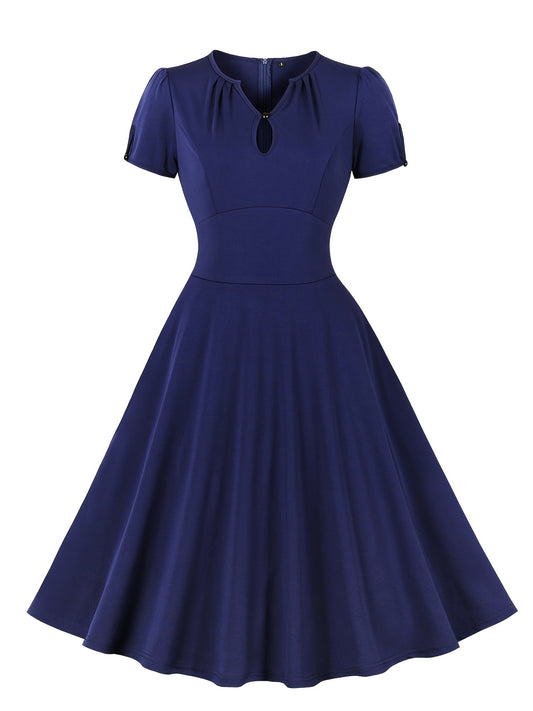  Retro Dress V Neck Puff Sleeve A Line Dress