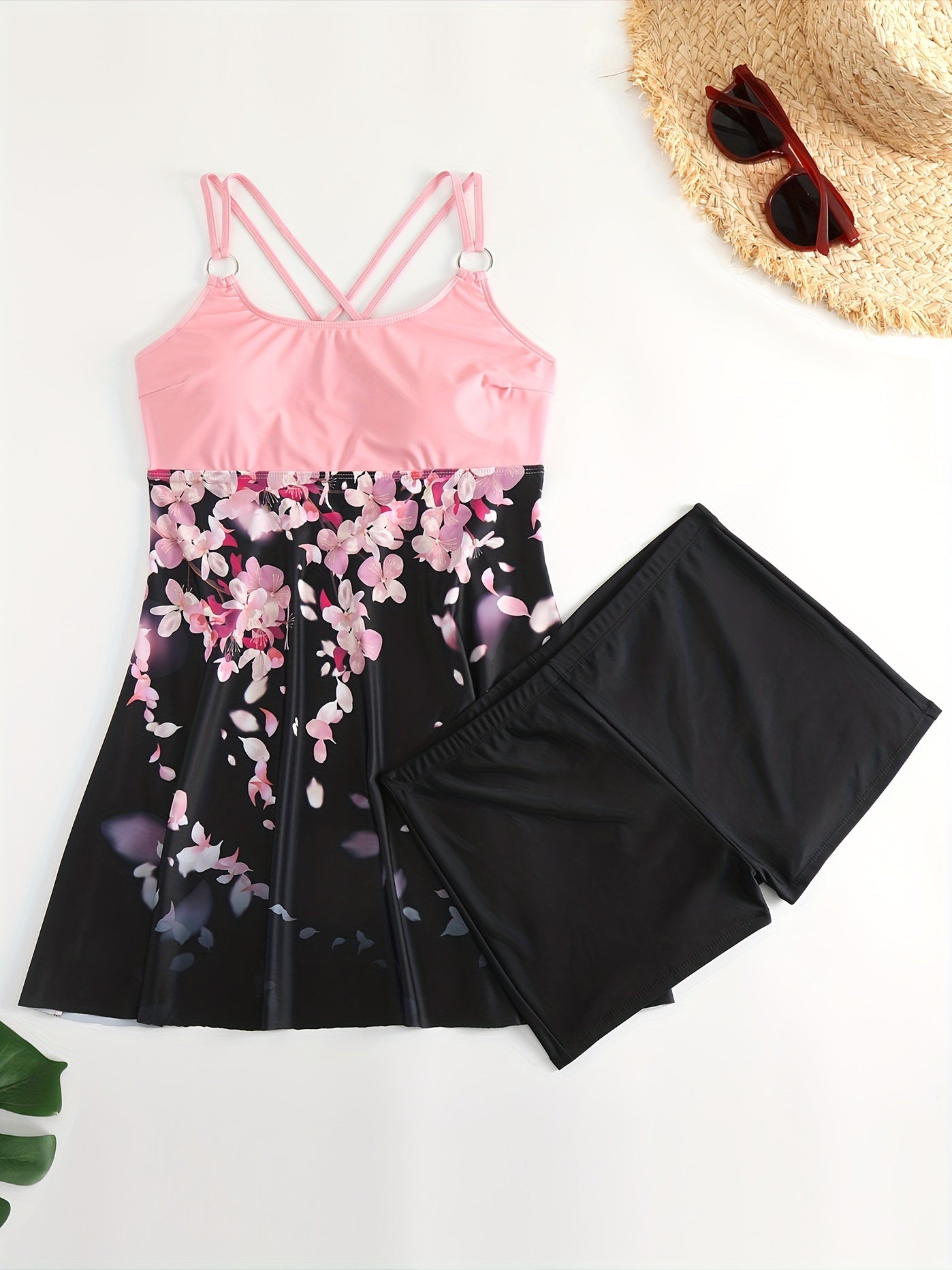  Sakura Print Tankini Set Women's Two Piece