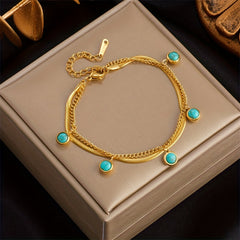 Stainless Steel Turquoise Pendant Bracelet - Women's Party Jewelry