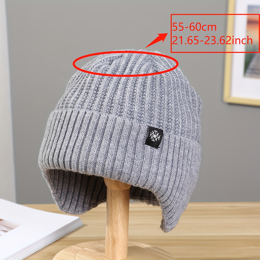 Winter Outdoor Ear Protection Plus Velvet Knitted Hat Solid Windproof Thickened