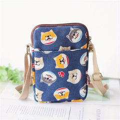 Cartoon Animal Print Phone Bag Lightweight Portable Canvas Crossbody Bag