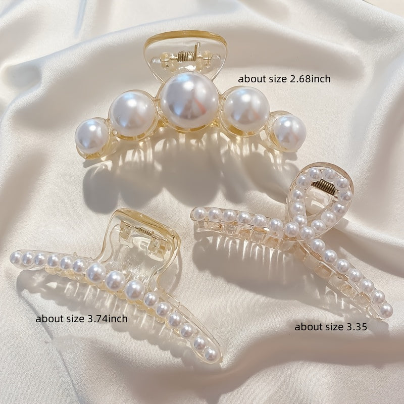 Large Pearl Hair Claw Clips for Thick Hair