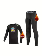 Kids Fleece Lined Compression Base Set Smile Print Top & Legging