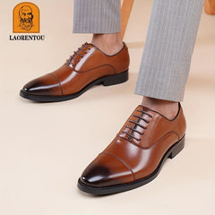 LAORENTOU Men's Leather Pointed Toe Lace Up Dress Shoes