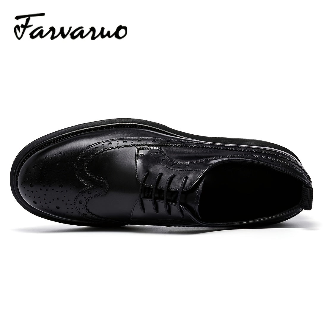 FARWARWO Men's Leather Wingtip Brogue Derby Shoes for Party Wedding