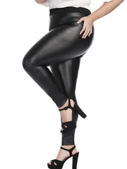  Solid Faux Leather High Rise Skinny Trousers