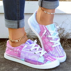 Women's Splicing Colors Canvas Shoes Round Toe Low Top Lace Up Shoes