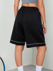  Casual Shorts Women's Plus Solid Stitching Elastic Drawstring