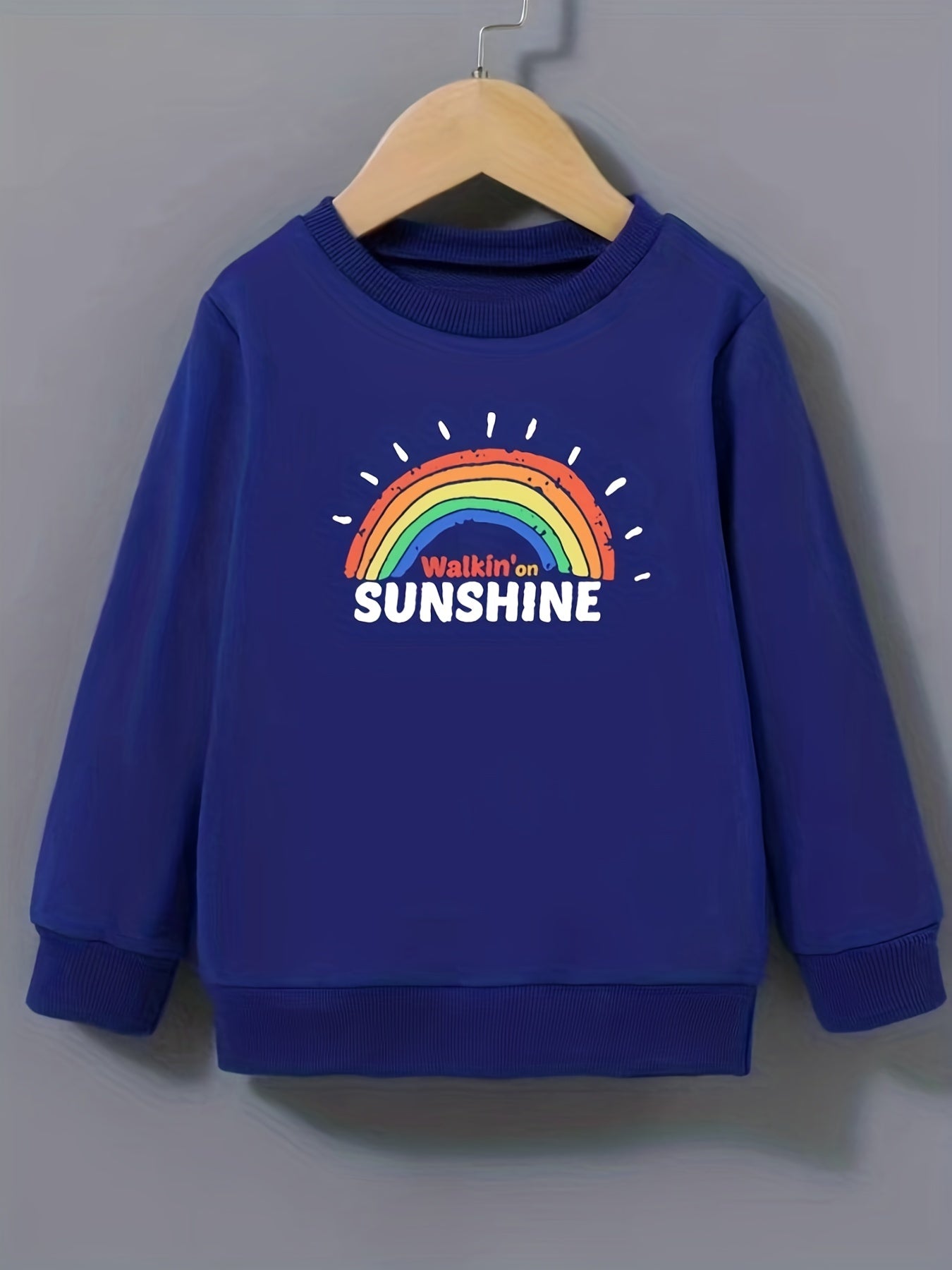 Girls Rainbow & Sunshine Pattern Sweatshirt Long Sleeve Top Pullover