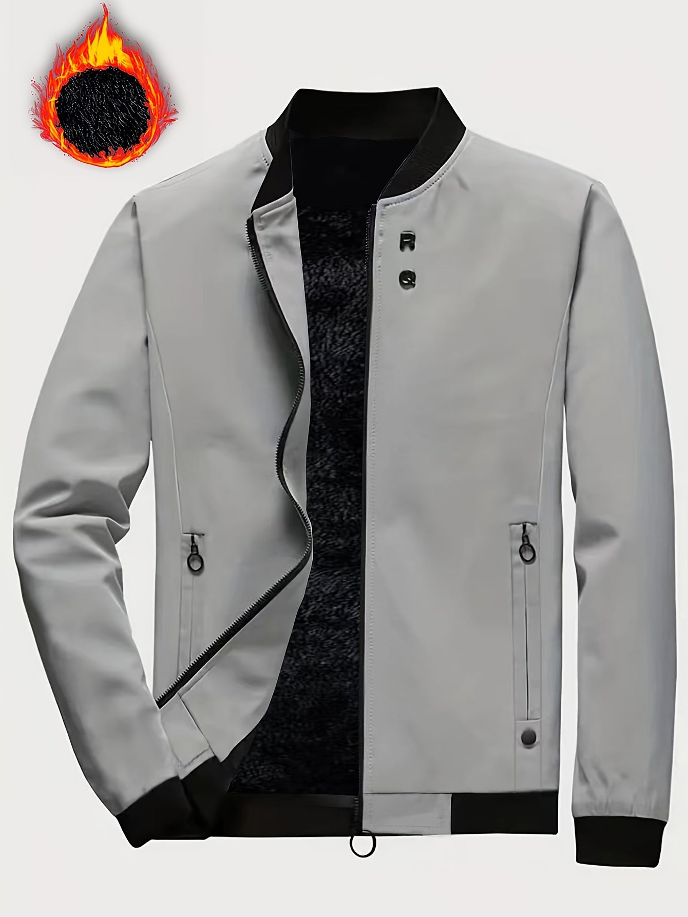 Men's Sherpa Lined Stand Collar Jacket with Zipper