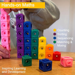 100pcs Fidget Linking Cubes for Learning and Maths with 10 Colours and Shapes