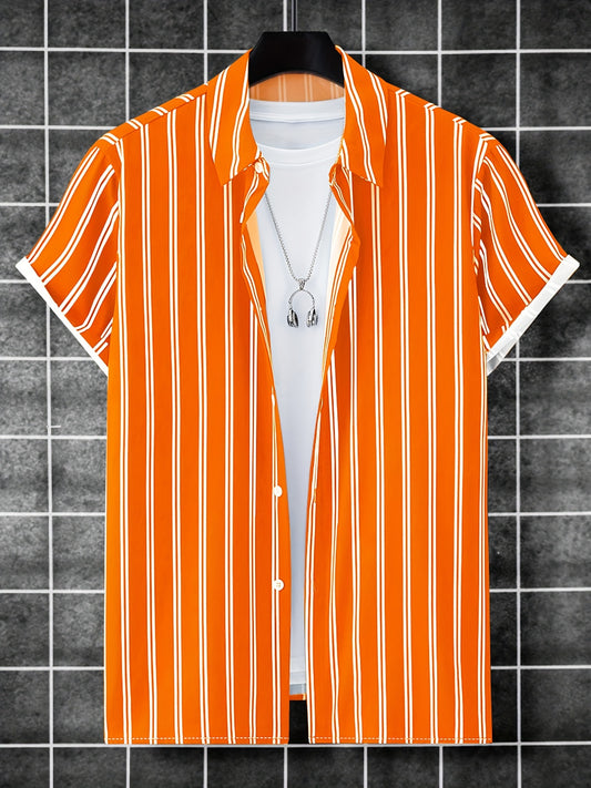 Men's Striped Print Casual Shirt for Summer