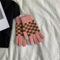 Chessboard Plush Gloves Touch Screen Thickened Warm Gloves