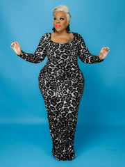 Leopard Print Square Neck Bodycon Dress Plus Size