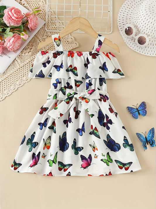 Toddler Girls Cold Shoulder Butterfly Graphic Dress